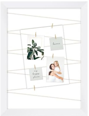 KNOR Clip-Fotohalter, Fotowand zum Anbringen von Fotos, Fotohalter Fotorahmen Bilder Rahmen Galerie, mit 20 Kleinen Holzklammern (Weiß, 50x70 cm)