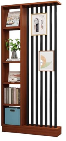 YVYKFZD Wand Paravent Raumteiler, Holz Wand Trennwand, freistehender Privatsphre-Trennwand-Sule mit Regalen, Lagerregal für die Eingangshalle, für das Home Office, dekorativ(Teak+black,39.3x9.4x80.7in