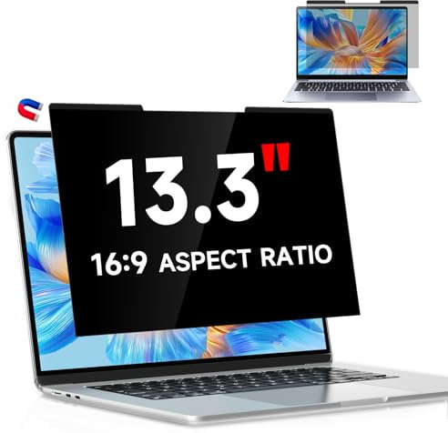 Magnetischer Laptop Blickschutzfolie 13.3 Zoll Seitenverhältnis 16:9, Anti Spy Blaulicht Blendfrei Sichtschutzfolie für Lenovo HP Dell Acer Asus, Abnehmbarer 13 Sichtschutzfilter