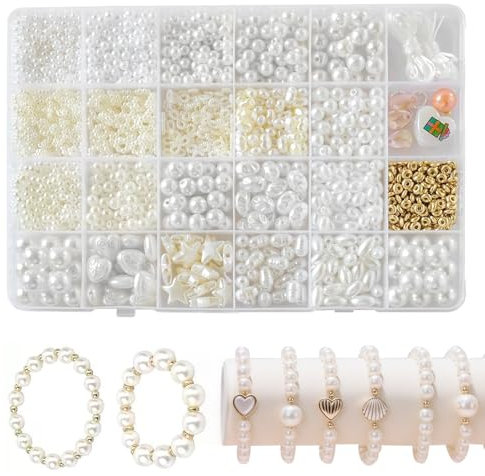 Weiße Perlen Set, Perlen für Armbänder Erwachsene Perlen Weiß zum Auffädeln für DIY Beads for Jewellery Making Schaffung, Armbänder Selber Machen Perlen Zum Auffädeln für Erwachsene Mädchen