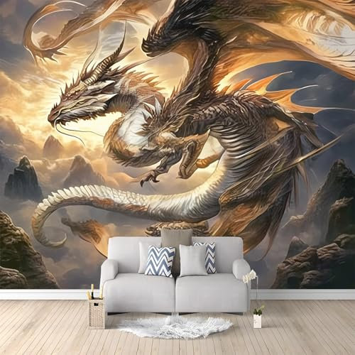 WHUOEUCO Papier Peint Panoramique 3D Dragon Fantastique 350x256 cm Papier Peint Intissé Tapisserie Poster Mural pour Salon Chambre Bureau Décoration Murale