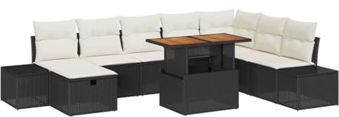 vidaXL Garten-Sofa-Set mit Speicher 9 pcs Schwarz Poly Rattan, Moderne Garten- und Terrassenset, Flexibles Outdoor-Sofa, perfektes Mobiliar für Sommerpartys.