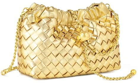 Tone Link. Umhängetasche aus gewebtem Leder für Damen, Dumpling Clutch & Hobo Cloud Umhängetasche, stilvolle gerüschte Abendtasche, 8.6 x 5.9 x 3.2 (inches)