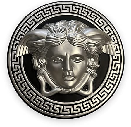 Bavary Handgefertigtes Wandrelief zum Aufhängen Griechisches Wandbild, Antikes Medusa-Design, Handgefertigt Schwarz-Silber