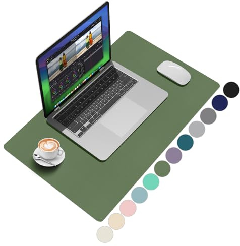 Zindoo Schreibtischunterlage Olivgrün 60x40cm Stilvolle PU-Leder | Tischunterlage Minimalisten, Rutschfest, Wasserfest, Ideal für Büro, Homeoffice & Modernes Arbeitszimmer