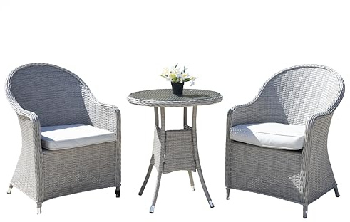 SHATCHI 2 Seater Sorrento Rattan Bistro Set 3 Piece with Glass Top Table | 2 Chairs with Cushions, Glass Top Table, Compact Outdoor Garden Lounge Furniture for Balcony and Patio Seating