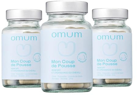 OMUM - Mon Coup de Pousse Complément Alimentaire - Pousse & renfort de la fibre capillaire, anti-chute - Compatible allaitement - 60 gélules pour 1 mois de cure