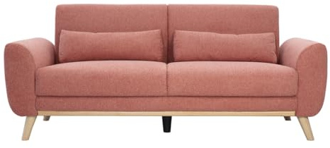 Miliboo Skandinavisches 3-Sitzer-Sofa aus Stoff, strukturierter Velours-Effekt, Terrakotta und helles Holz, EKTOR