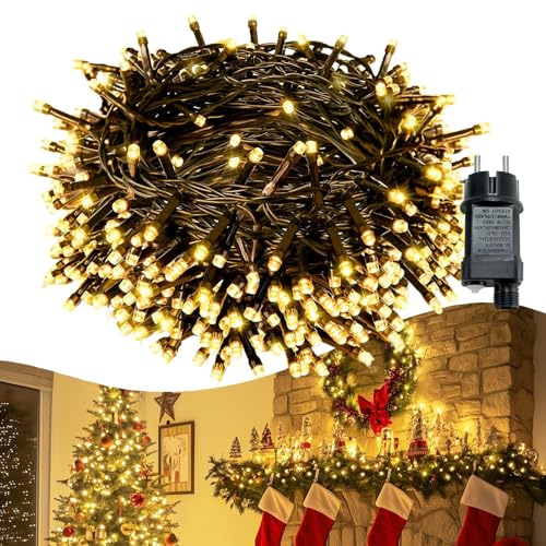 JRUKM Lichterkette außen und innen,20M 200 Led Cluster Lichterkette IP44 wasserdicht, 8 Beleuchtungsmodi - für Garten, Balkon, Hochzeit, Weihnachten & Wohnzimmerdekoration
