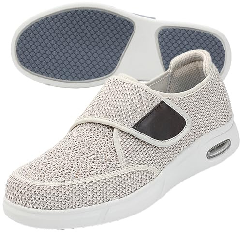 AZMAHT Basket Homme DiabéTique Chaussons DiabéTiques Chaussures Pieds Larges Chausson orthopedique X-Large Ajustable Diabétiques Oedème Bouffi Pied Unisexe Vieil,Beige,43 EU