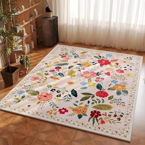 DJHWWD Tapis Ado Poil Court Rose Pâle 130x180CM,Motif Floral pour Balcon,Chambre Fille,Chaise De Bureau
