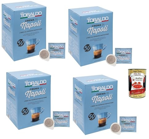Italian Gourmet Caffè Crema di Napoli E.S.E. Pads 4 x 50 Stück, 44 mm | Röstung kräftig und vollmundig; cialde monodose compatibili, einzeln, Gesamtnettogewicht 200 Stück + Kostenlos Polpa 400g