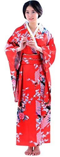 Kimono Donna Giapponese in Satin 3 Pezzi con Caftano Lungo,Obi e Supporto Posteriore Vestaglia Sposa Estiva Costume Carnevale Geisha Accappatoio Hawaiana Yukata Camera Elegante Copricostume Mare