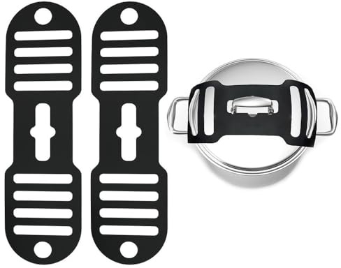 Pack of 2 Silicone Lid Closure Strap, Securing Crockpots, Pot Lid Organiser, Kitchen Organiser for Lids, Pot Lid Holder, Slow Cooker Lid Lock for Casseroles, Pans, Bento Boxes (Black)