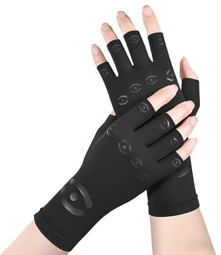 Guantes Artrosis Sin Dedos, 1 Par de Compresión Transpirables, Negro M