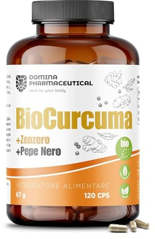 BioCurcuma - Curcumina e Piperina [Scorta 4 Mesi] Articolazioni e Muscoli | Curcuma Piperina Zenzero | Antinfiammatorio Naturale, Made in Italy - 120 Capsule