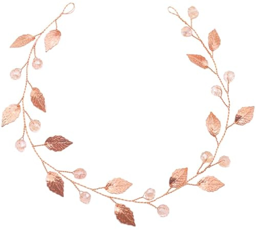Ciieeo Bandeau de Mariage Rose Gold en Alliage Orné de Strass Solide, Bandeau à Strass Feuille Délicate, Accessoire Cheveux pour Mariée, Coiffure Élégante pour Cérémonie