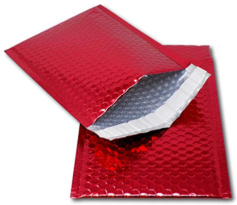 EPOSGEAR 10 Red Shiny Metallic Foil Bubble Padded Bag Mailing Envelopes - Perfect for Marketing, Promotions or and Alternative to Gift wrap (A5 / C5 (DVD) - 250mm x 180mm)