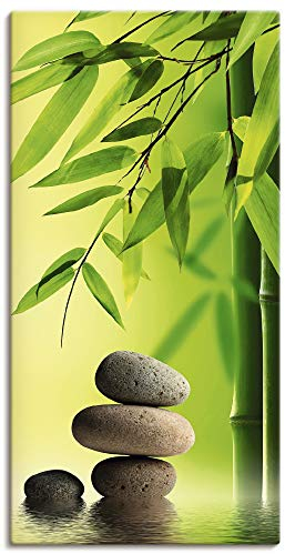 ARTLAND Wanddeko Leinwand Bilder Wandbild 30x60 cm Zen Asien Asiatisch Wellness Spa Bambus Natur Steine Blätter T9PN