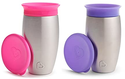 Munchkin Miracle Stainless Steel 360 Sippy Cup, 10 Ounce, 2 Pack - Pink/Orange