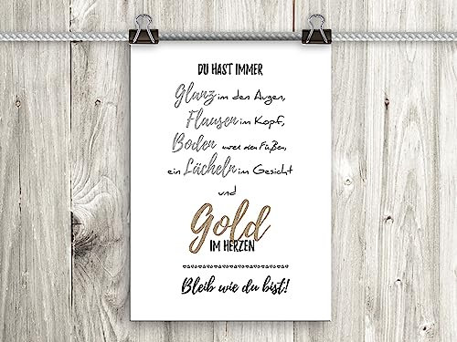 artissimo, Poster mit Spruch, Din A4, PE0114-DR, ..Gold im Herzen.., Bild mit Spruch, Spruchbild, Wandbild, Plakat, Kunstdruck, Sprüche, Wanddekoration, Motivation
