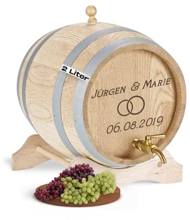 Personalisiertes Holzfass 2 Liter mit Zapfhahn - Eichenfass zur Hochzeit | Dekoration, Aufbewahrung, rustikal, Holz, Vintage, Geschenkidee, 2 L, Bar, Zuhause, ideal als Geschenk, Vatertagsgeschenk