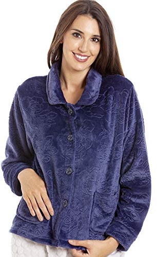 Camille Womens Button Up Rose Embossed Bed Jackets