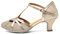 HROYL Women T-Strap Glitter Latin Dance Shoes Low Heel Salsa Tango Ballroom Latin Party Wedding Dancing Shoes,2040-Rose Gold-WM-5,3 UK