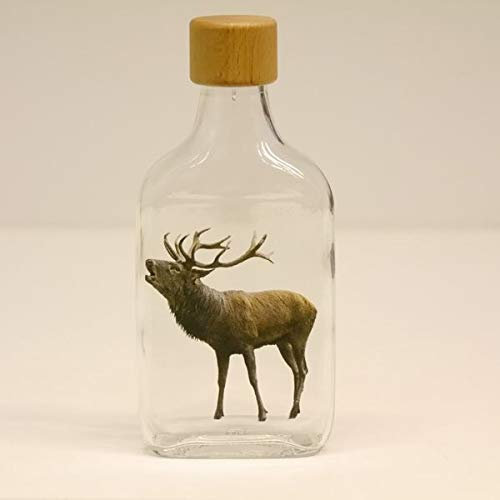 GTK - Geweihe & Trophäen KRUMHOLZ Flasche 200ml Glasfasche Flachmann Schnapsflasche mit Jagd Motiv Rothirsch Hirsch
