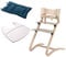 Leander Stuhl white wash - Hochstuhl - Kinderstuhl - Erwachsenenstuhl mit Babybügel + Tablett weiß + Kissen dark blue