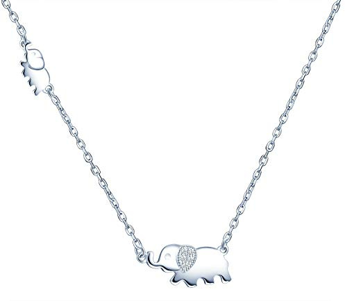 MicLee Damen Kette Herz Wunderhübsch Elefant Anhänger 925 Sterling Silber Halskette mit Geschenkbeutel