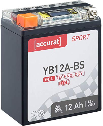 Accurat batterie moto YB12A-BS Gel 12V 12ah 134x78x156 mm Ecran LCD– Batterie de Démarrage Haute Performance Sans Entretien, Résistante aux Vibrations, Batterie Quad