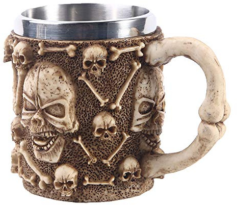 VOANZO Metal Skull Coffee Mug With Handle Skull Beer Mug for Men