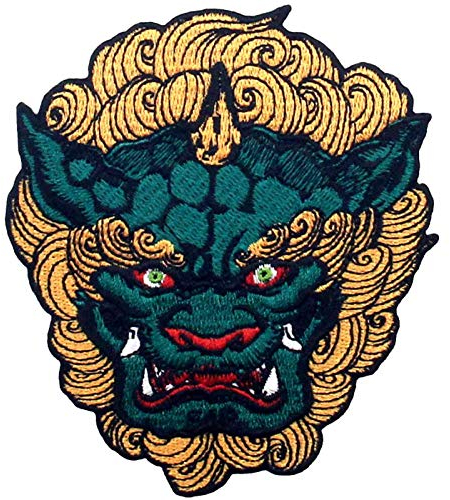 Aufnäher, bestickt, Design: Fudog Löwenhund, Blau, zum Aufbügeln oder Aufnähen