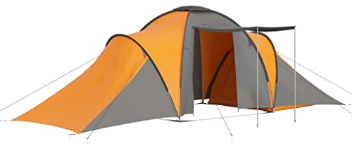 vidaXL Campingzelt 6 Personen 2 Lüftungsfenster Kuppelzelt Trekkingzelt Wurfzelt Zelt Tunnelzelt Familienzelt Gruppenzelt Camping Grau Orange