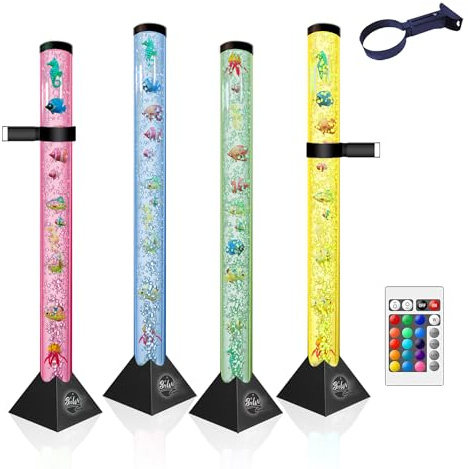 Brewish Lámpara LED sensorial de tubo de burbujas de agua de 4 pies, con 16 efectos de luz nocturna que cambian de color, tanque de acuario falso y regalo para niños, autismo, control remoto y 12