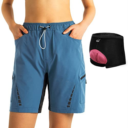 Cycorld Fahrradhose Damen Radhose, Atmungsaktiv Mountainbike Hose Mit 4D Gepolstert Schnelltrocknend Radhose Bike Shorts Outdoor (Pfauenblau Mit Unterwäsche, XXL)