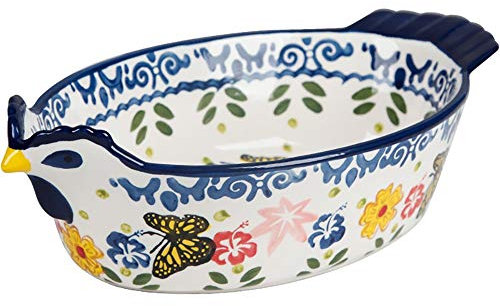 JTRHD Robust Roasting Tray Ceramic Baking Dish Cheese Baked Rice Dinner Plate Creative Pasta Double Handle for Microwaves and Oven (Color : Blue, Size : 26.5x15x6.5cm)