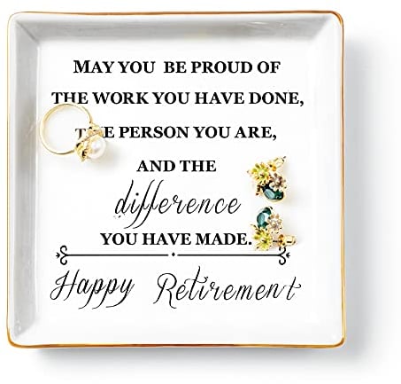 Titanape Happy Retirement Gifts for Women, Ring Dish Trinket Dish Jewellery Holder – Leaving Present Retirement Appreciation Gifts for Colleagues, Mum, Co-workers, Teacher, Female Friend, Wife, Sister