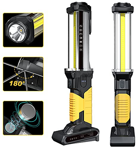 WARSUN Lampada da Lavoro LED Ricaricabile COB 1500LM Ultra Luminoso Luce di Lavoro con Base Magnetica e Gancio per Auto, Campeggio, BBQ, Home e di Emergenza Uso (2 Pezzo)