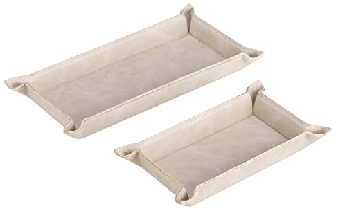 Navaris Lederschale Tablett aus Kunstleder - 2X Schale Ablage Leder - Ablageschale für Schmuck Schlüssel Münzen Handy - Schlüsselablage Organizer - beige