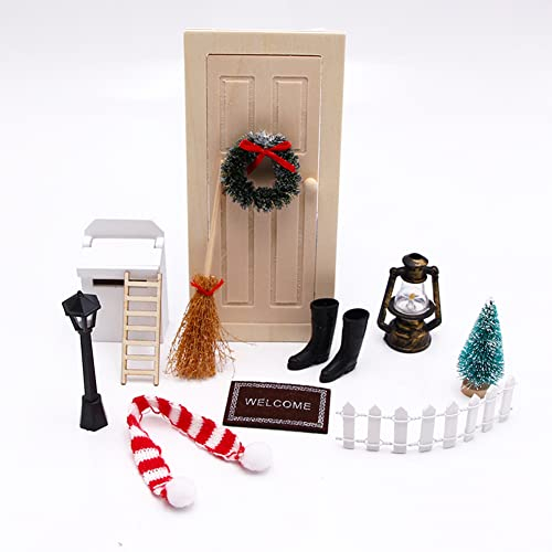 Super Idee Wichteltür, Miniatur Puppenhaus möbel Zubehör Set, Weihnachten Set Miniatur Wichtel Set, Deko dänische Wichtel Tür Wichteltür Nissedor Weihnachtsbaum Girlande Holzleiter Briefkasten Anzug