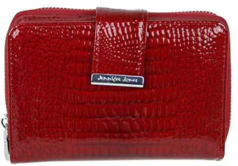 Jennifer Jones Echt-Leder Damen Geldbörse - Modische Croco Glanz Optik - RFID (S - Style 1, Rot)