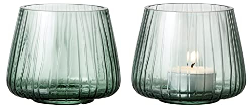 BITZ Kusintha Teelichthalter aus Glas, Höhe 7,5 cm, 2 Stück, Grün