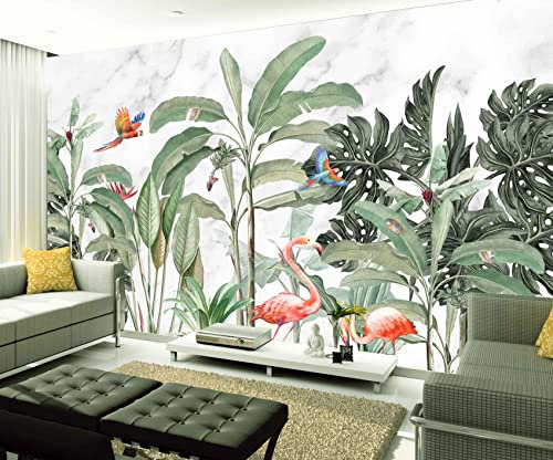 XAONUO Plante Papier Peint Intissé Tapisserie Murales Panoramique 3D Personnalisé Photo Mur Papier Peint Plantes Feuilles Flamants Roses 140X70Cm Murale Chambre Salon Canapé Papier Peint
