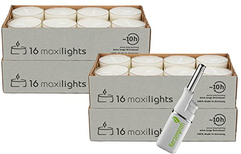 DecoLite Maxi Teelichter im Acrylcup – 9–10h lange Brenndauer – Auswahl: 16 bis 160 Stück – Große Teelichter transparent – Ø 5,6 cm x H 2,5 cm - (64 x MaxiLights)