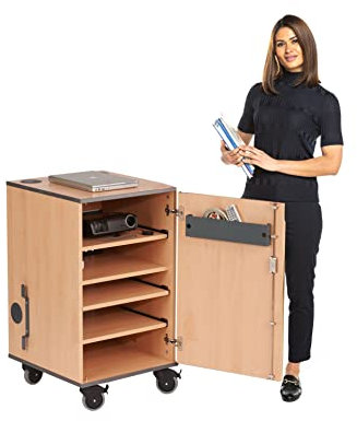 Wonderwall Multimedia AV Lockable Mobile Cabinet, Beech Storage Unit with 3 Slide-out Shelves | Ideal for Classroom, Office, Training Venues, Hospitality