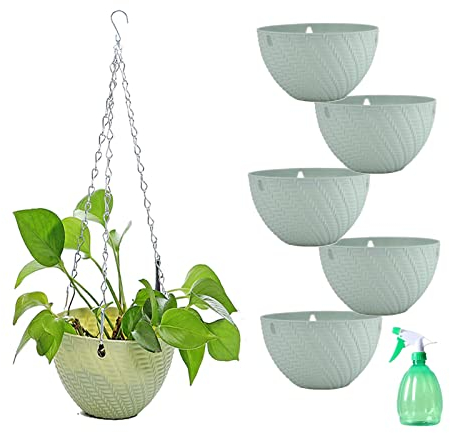 HSNAXingLife 6-teiliges Blumenampel Set,Kunststoff Hängekorb,blumenampeln zum aufhängen innen,Blumenampel Seil Pflanzenhänger(blau)