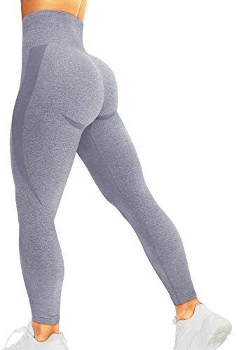 corcoar Sport Leggings Damen Hoch Taille Seamless Blickdicht Leggings Booty Lifting Po Push Up Gym Yoga Sporthose Hellgrau S