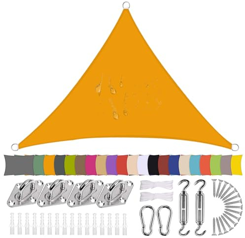Ziligengsheng Sonnensegel Dreieck 3 x 3 x 3m Wasserdicht Sonnenschutz Balkon Terrasse mit Montagezubehör PES Polyester 98% UV-Schutz Reißfest Wetterfest für Garten Outdoor,Mango Gelb